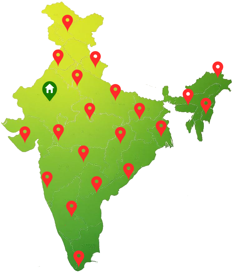 Map of India showing delivery areas of RG Agro Feeds
